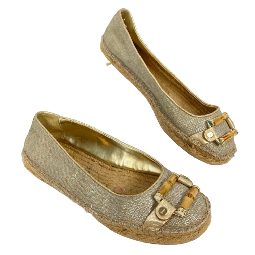 Elaine Turner Shoes‎ Flats Womens Sz 7.5M Gold Espadrille Buckle